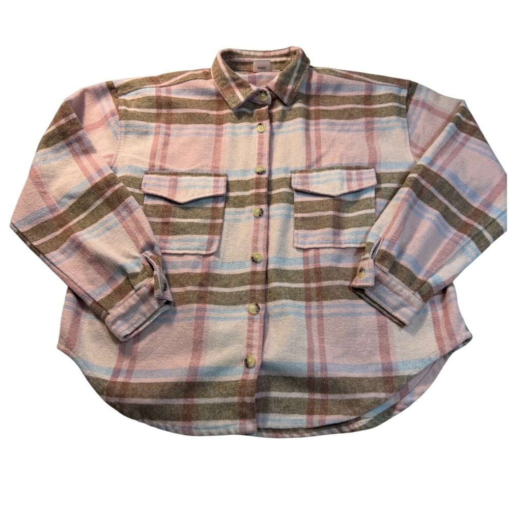 Barbie Mattel Womens XL Pink Plaid Shacket Flannel Shirt Jacket Back Graphic - Picture 2 of 9